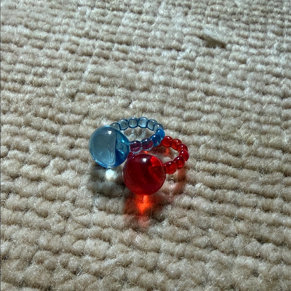 Playful Beaded Resin Rings in Red and Blue - Set of 2
